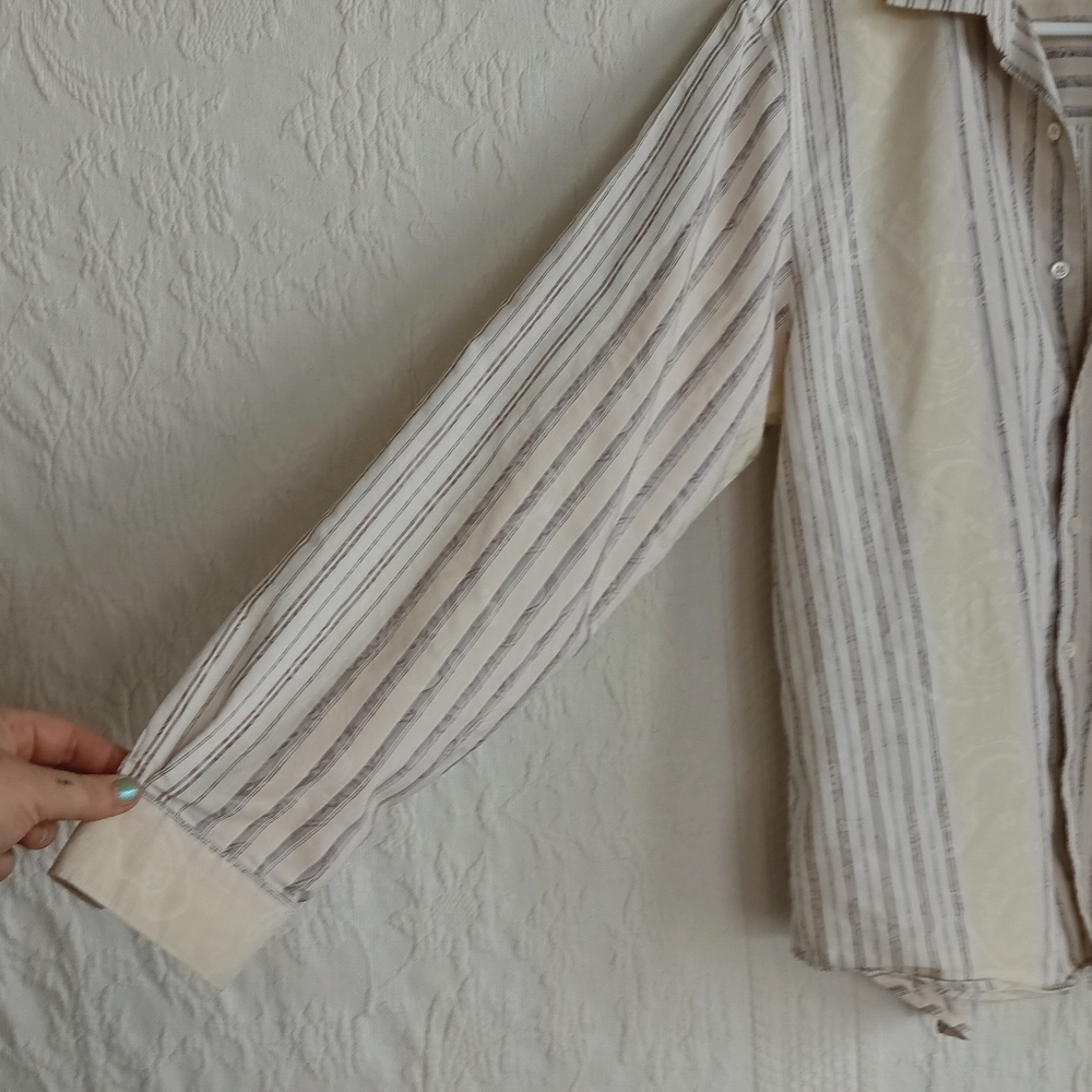 Isda & Co Cream Striped Button Down Shirt Boho Western Paisley Pretty Oversized - Picture 7 of 9